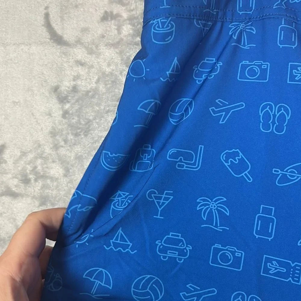 NWT New Bud Light Blue Swim Summer Board Trunks Shorts with Pockets Large